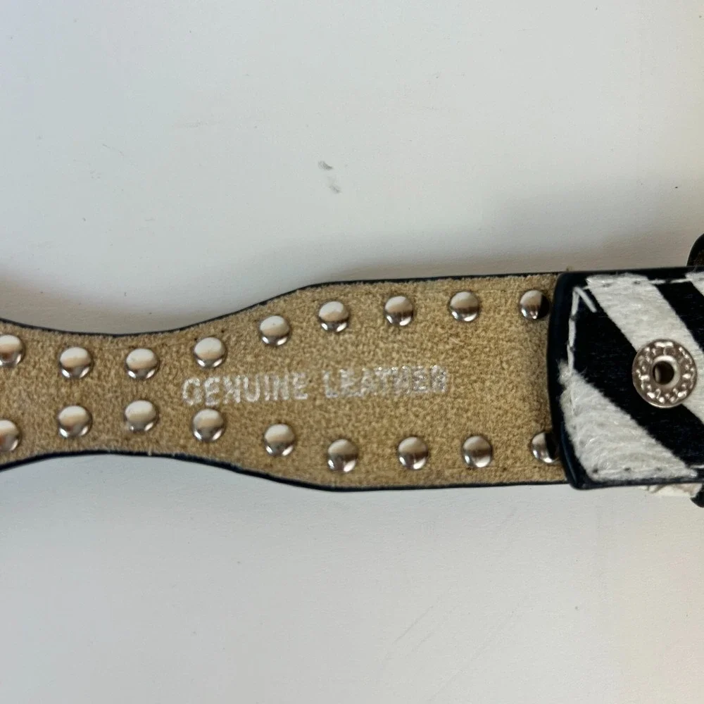 Nocona Belt Girls 26 Western Zebra Calfskin Bling Rhinestone Big Buckle Rodeo